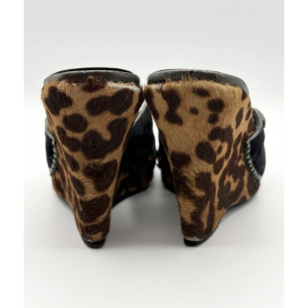 Prada Leopard Print Calf Hair Wedges Black Cut-Out & Stud Details Y2K Sz EU 36.5